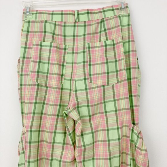 The Ragged Priest Symbol Plaid Cargo Pants Size S Hi-rise Green Pink 100% Cotton - Picture 5 of 9